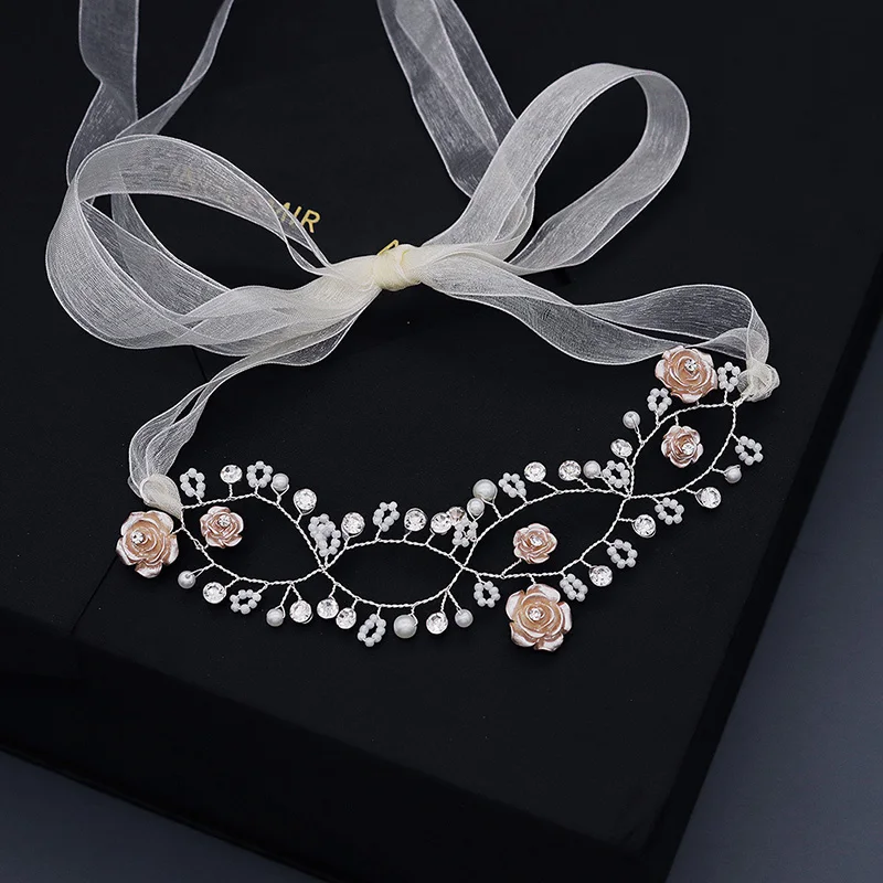 

Wedding Headbands for Women Girls Bling Rhinestone Pearls Hairbands Bride Hair Jewelry Accessories Ribbon Tiaras and Crowns