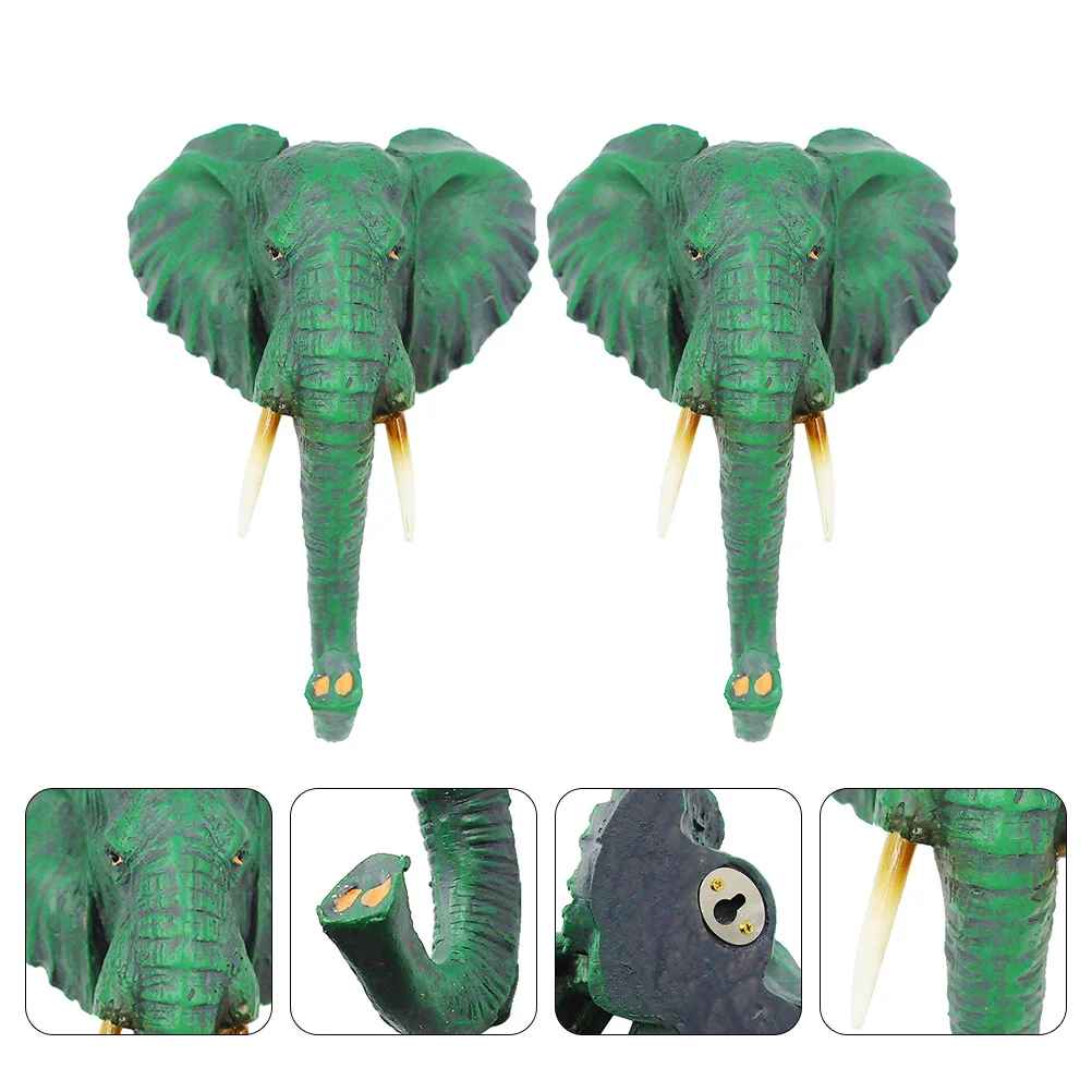 

2pcs Rustic Elephant Head Hook Decorative Wall Hanger Animal Wall Ornaments