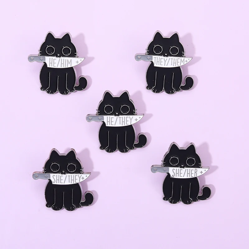 

Animal Cat Enamel Pin Punk Gothic Lapel Badge He Him She Her They Cartoon Metal Pins for Backpack Jewelry Brooches for Friends