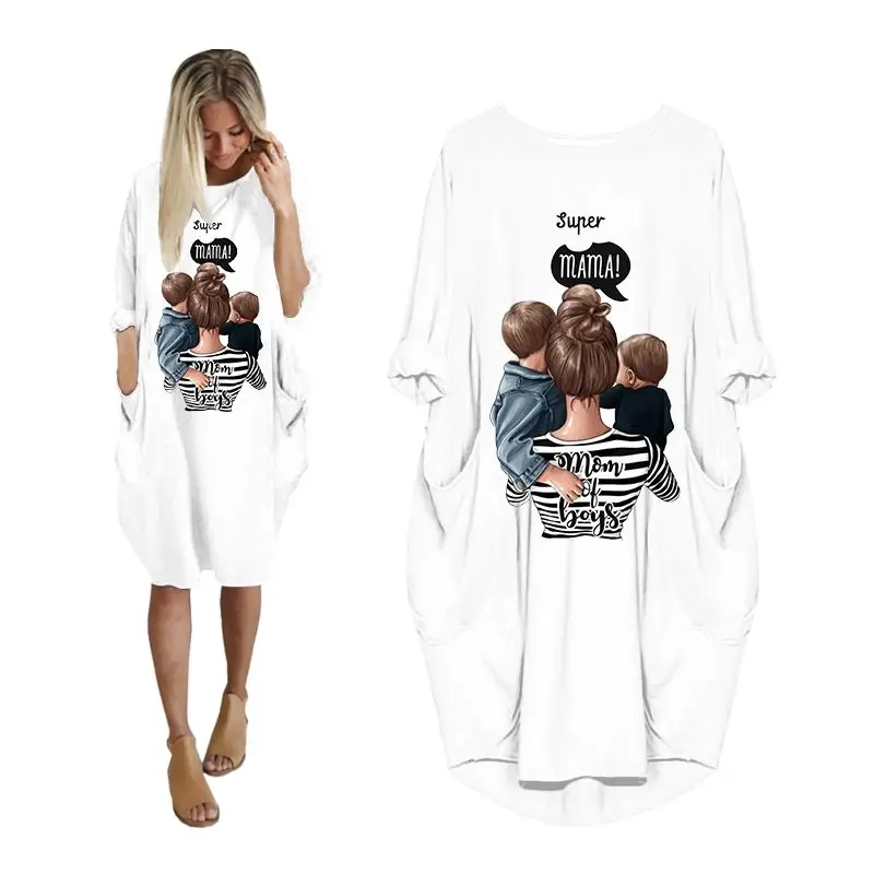 

Платье для мамы мальчиков с 3D-принтом, уличная одежда, модные платья оверсайз в стиле Харадзюку, одежда с длинным рукавом, большие размеры