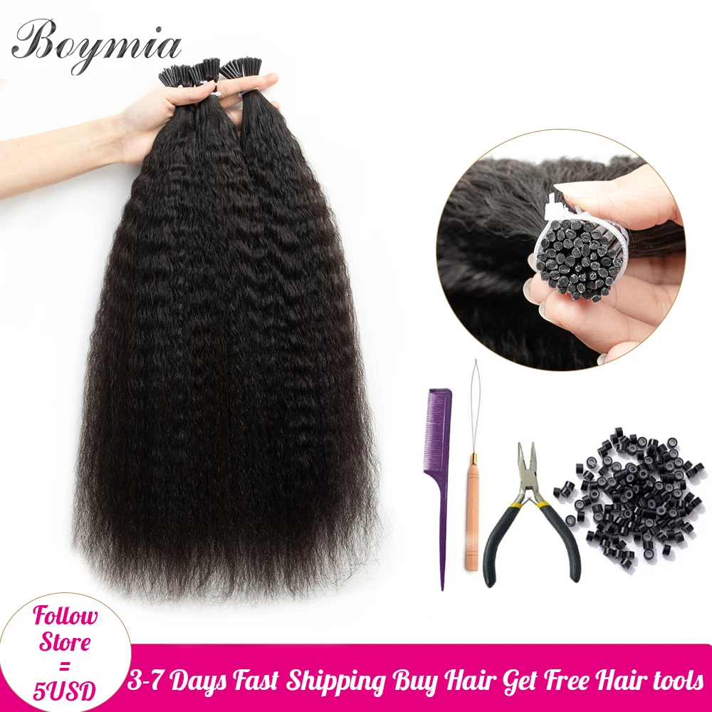 

Afro Kinky Straight I Tip Microlinks Hair Extensions Brazilian Human Hair 100% Virgin Hair For Women Yaki Bulk Hair For Salon