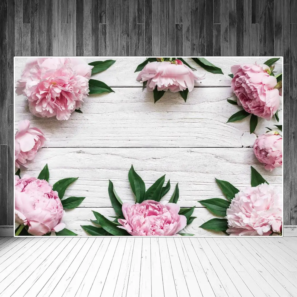 

Spring Pink Blossom Flowers Backdrops Photography Decoration Wooden Board Planks Personalized Children Photobooth Backgrounds