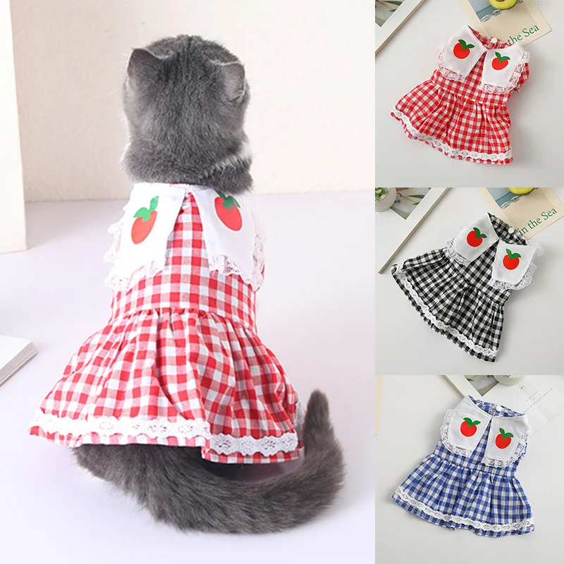 

Модные юбки для домашних животных Костюм Кошки тонкие юбки одежда для щенков Классическая кружевная клетчатая дышащая летняя Милая одежда ...