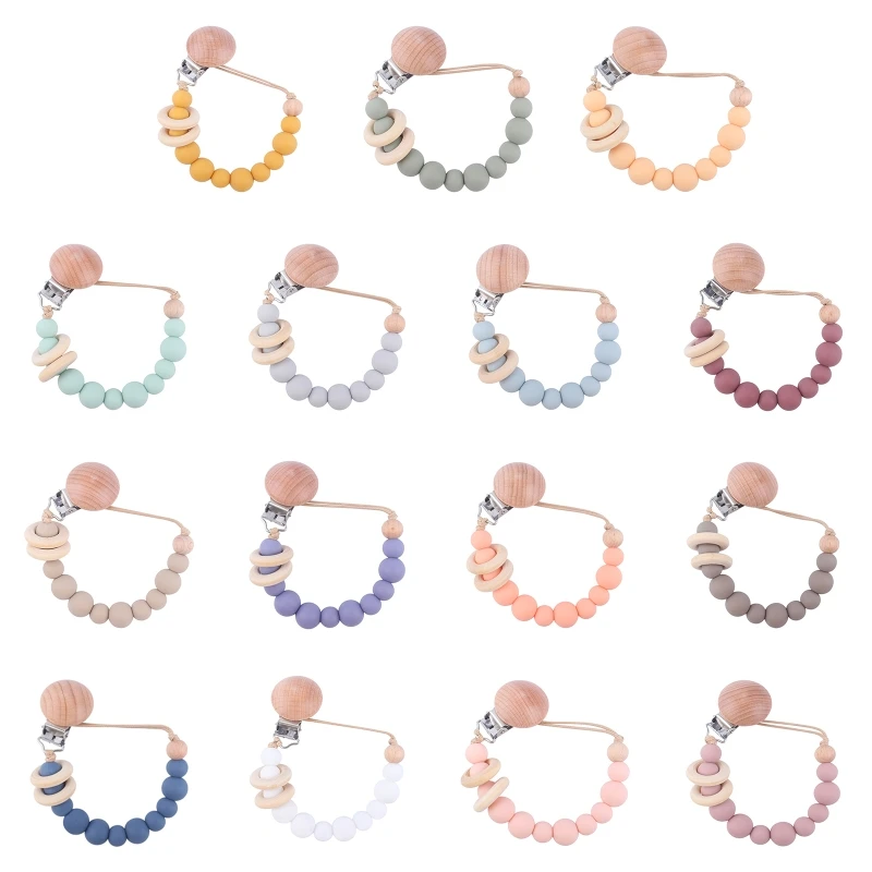 

Baby Pacifier Chain Clip Nursing Teether Soother Holder Silicone Beads Chain Wooden Clip DIY Dummy Nipple Holder Leash