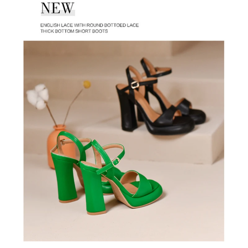 Summer Ankle Strap Sandal 12cm Women Pumps Sexy Peep Toe Square High Heels Woman Shoes Flock Platform Wedding Shoes Heels Women