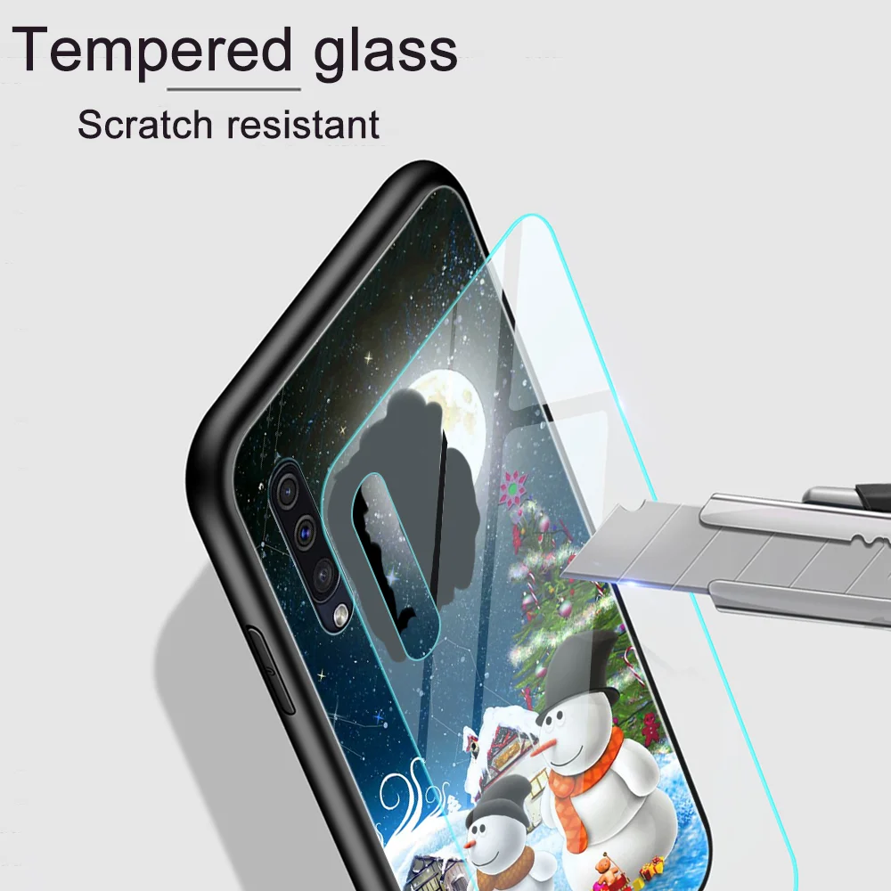 Case For Samsung A50 A51 A71 A70 A20 A40 A20E S10 S20 FE S9 S22 Ultra Puls Note 20 10 9 Plus Glass Phone Cases Christmas Capa