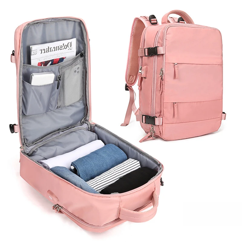 Large Capacity Women Backpack Teenage Girl USB Charging Laptop Backpack Independent Shoe Bag Travel Business Outdoor Backpack images - 6