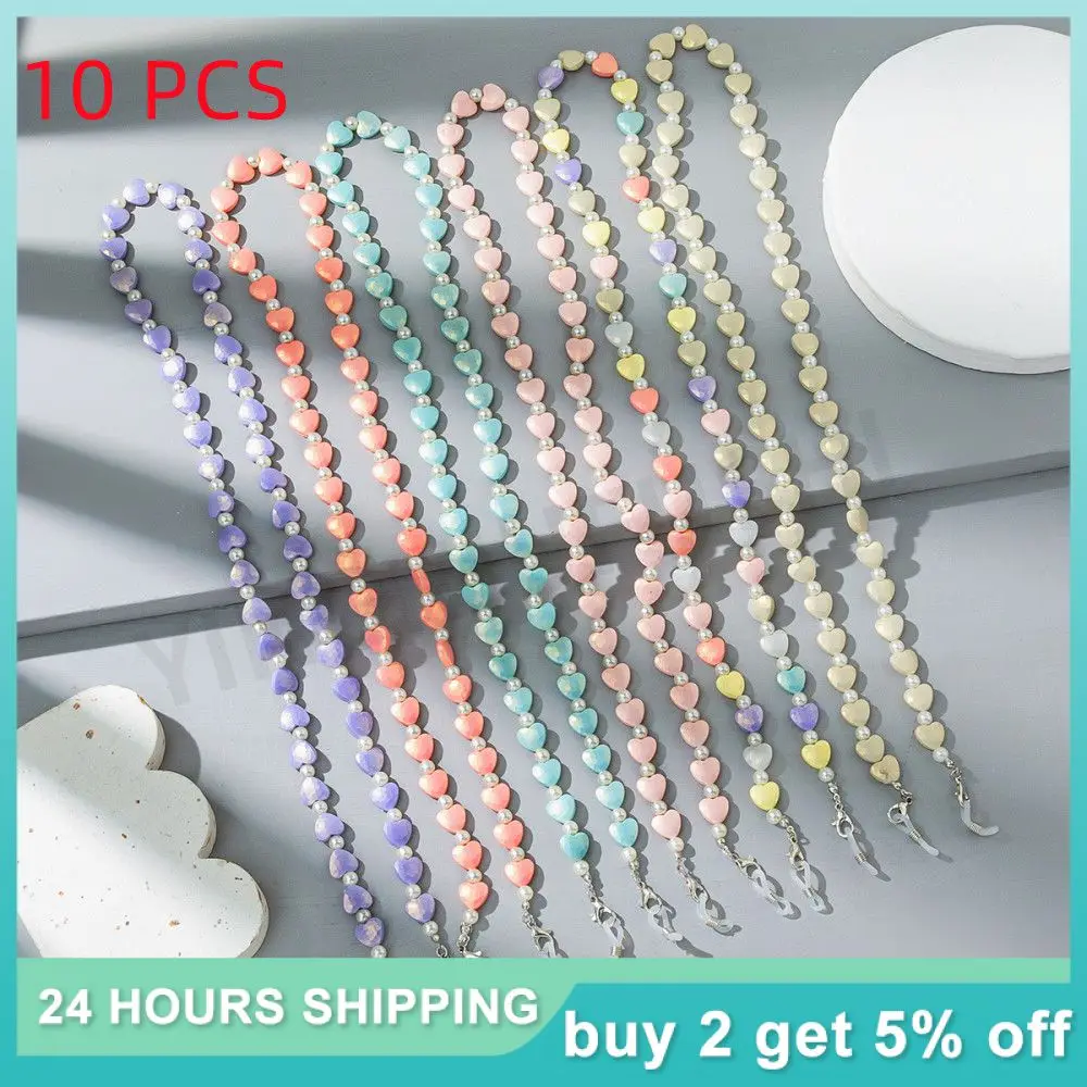 

10 PCS Cute Girl's Heart Acrylic Glasses Chain Women's Trend Multicolor Optional Mask Hanging Chain Mask Ropes Wholesale