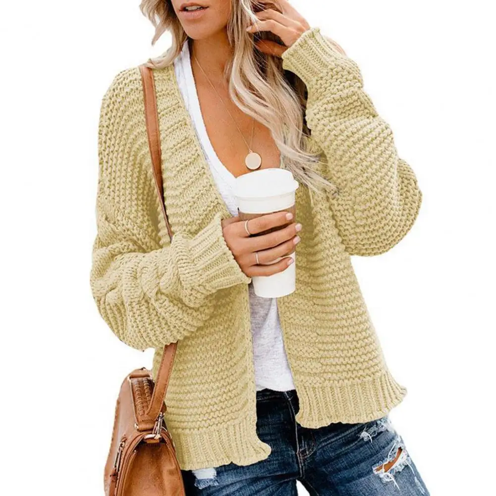 

Simple Knitted Cardigan Open Stitch Sweater Cardigan Pure Color Women Coarse Yarn Female Clothing