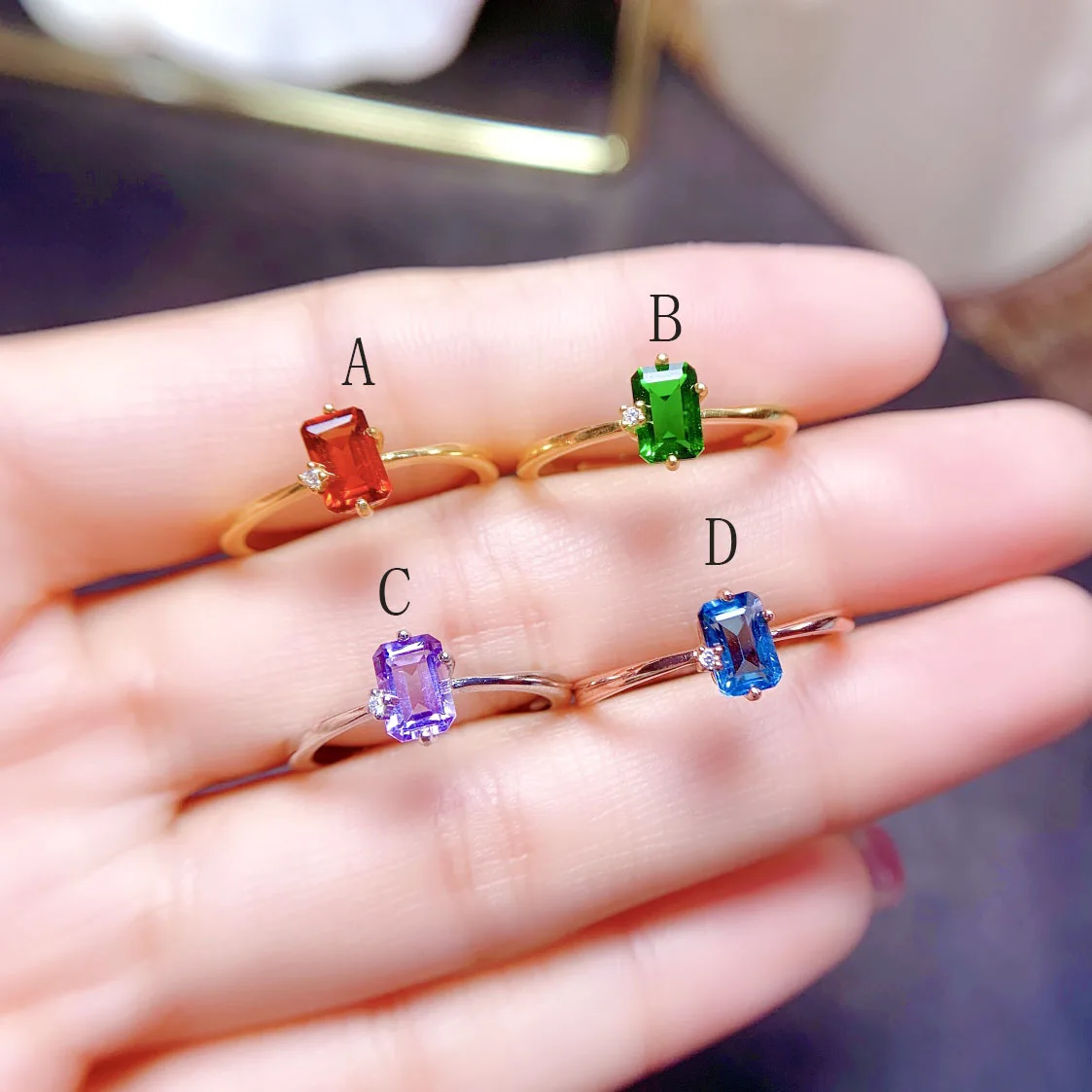 

S925 Silver Certified Ring Natural multi-colored gemstone Set jewelry light luxury fashion party jewelry for women