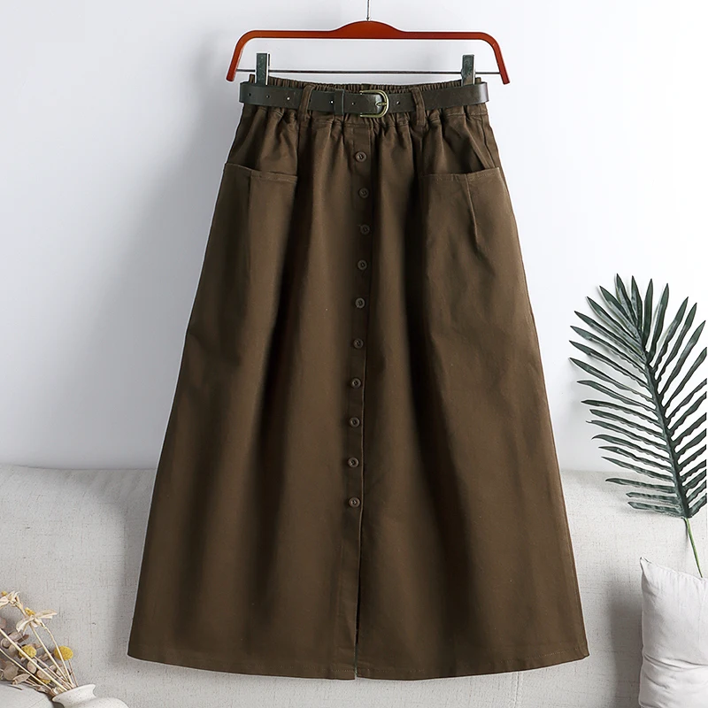2022 Spring and Summer New Women's High Waist With Belt Pocket Decorative Buckle Straight Mid-length A-line Skirt enlarge