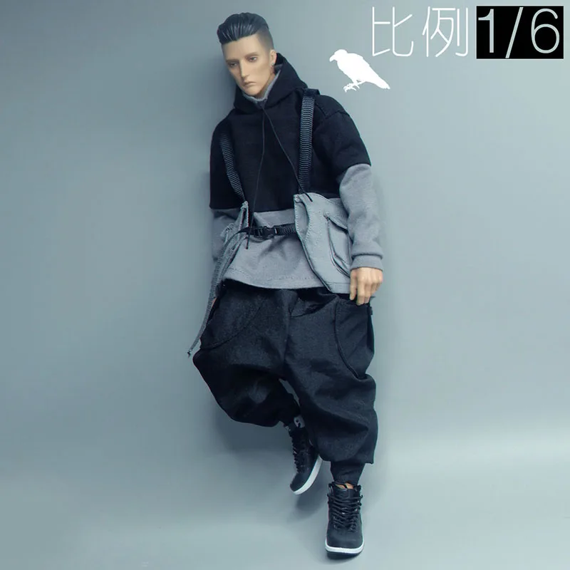 

1/6 Scale Hip-hop Suit Male Sweatsuit Man Casual Hoodies Big Pockets Vest Outwear Cargo Pants for 12inch Male Action Figure