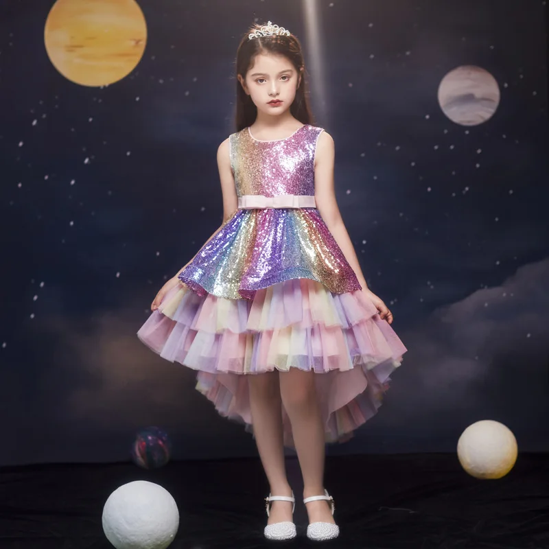 

Girl Evening Dresses Birthday Party Ball Gown Sequined Wedding Dress Little Girl Host Clothes Trailing Piano Performance Dress