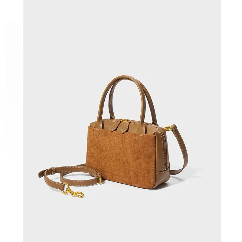 Элегантная маленькая женская сумка во французском стиле кофейная матовая через