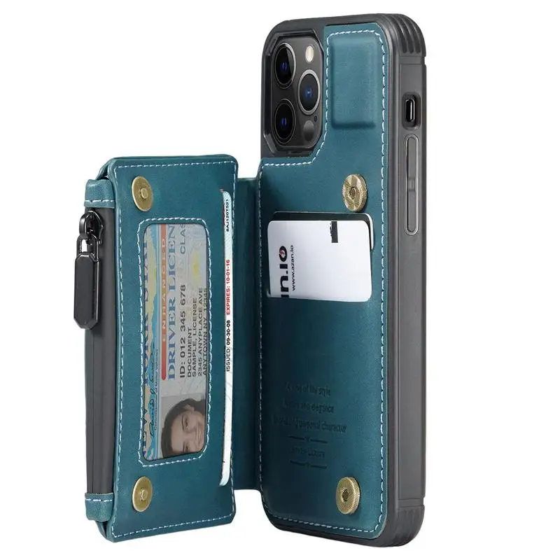 

Anti Drop PU Leather Wallet Case ForIPhone 11 Series Zipper Purse Wallet Cover With Many Card Slots Anti-theft Phone Cases