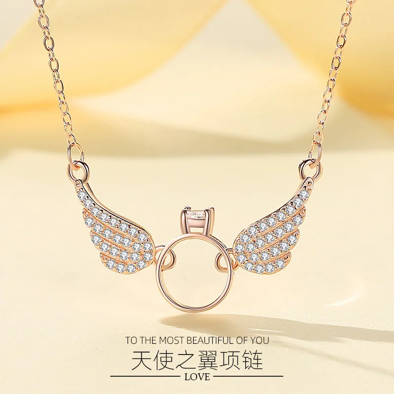 

Ожерелье из серебра S925 пробы с подвеской в виде крыла ангела