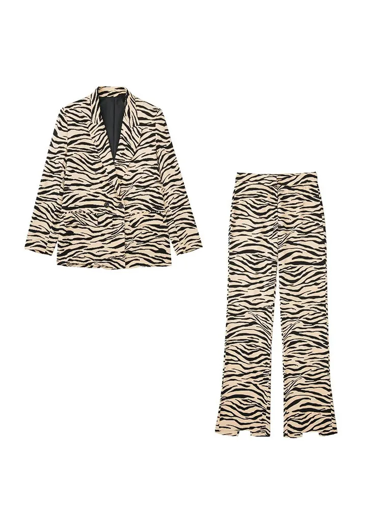 

Women 2022 Autumn New Casual Fashion Animal Print Blazer Coat Vintage Long Sleeve Pockets Female Outerwear Chic