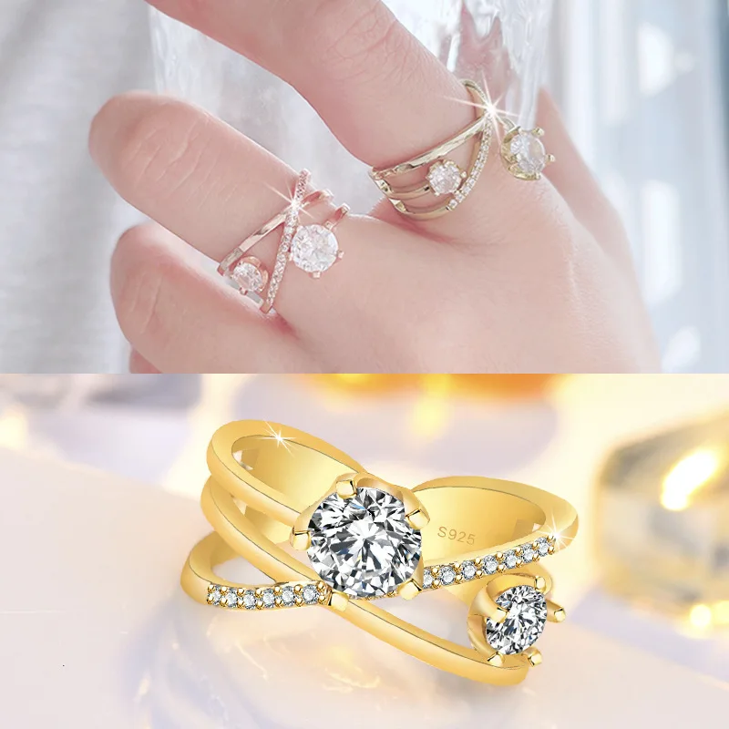 

Cross Twist Micro Set Zircon Double Layer Design Unique Ring Fashion Opening Adjustable Women's Ring Hot
