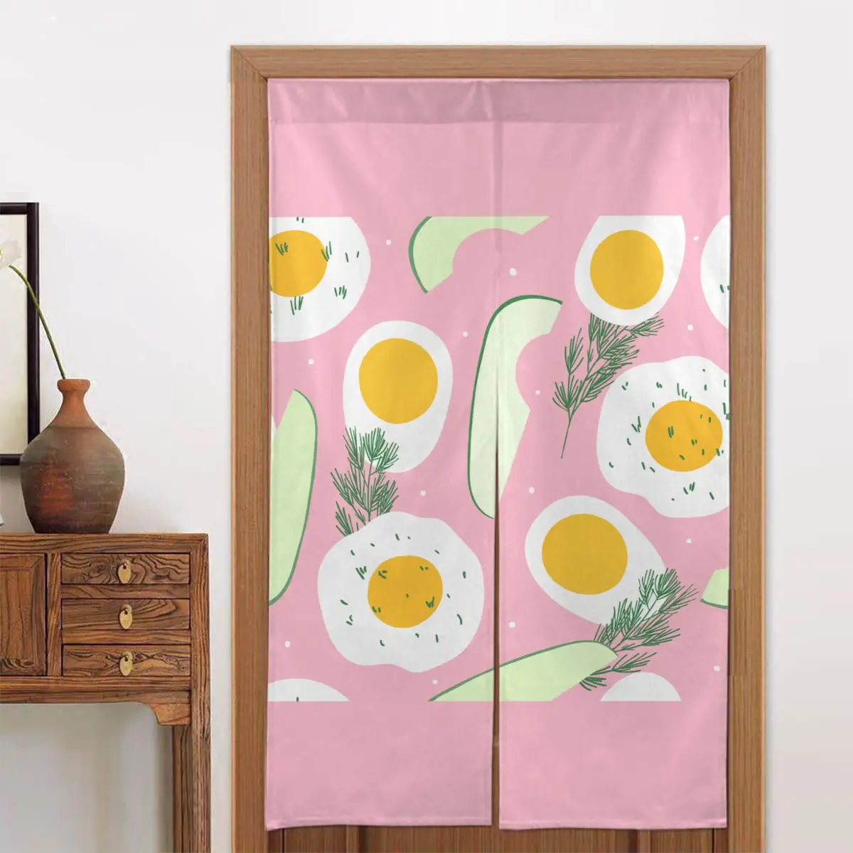 

Vegan Egg Avocado Door Curtains Food Pattern Separate Tapestry Cotton Linen Funny Hanging Half Curtain for Home Restaurant Decor