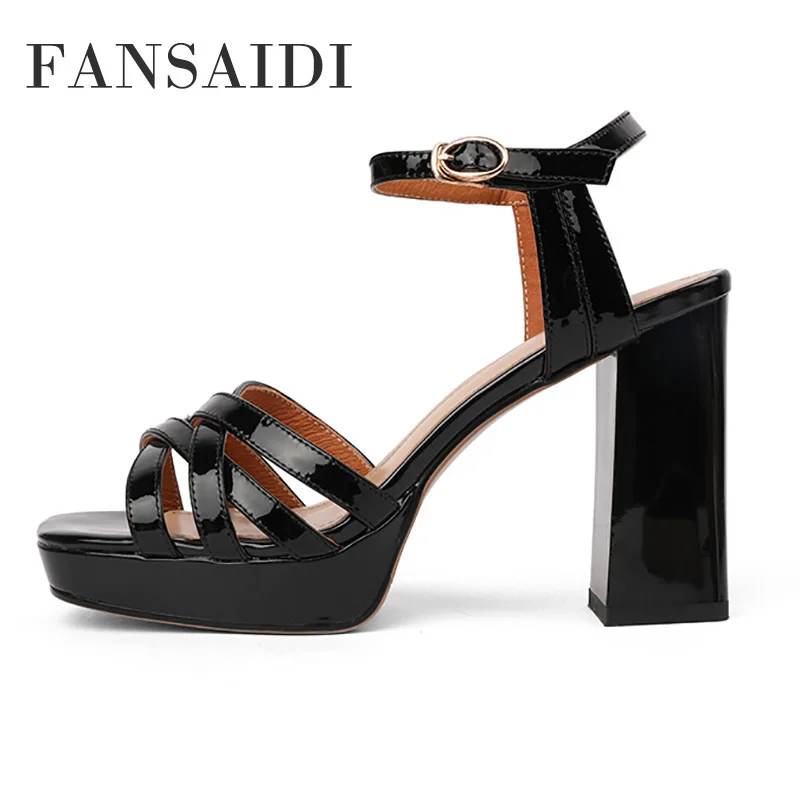 

FANSAIDI Fashion Summer Femmes Green Platform Narrow Band Buckle Chunky Heels Sandales Waterproof Block Heels Consice 33 40