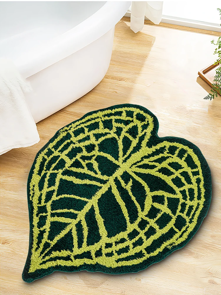 Коврик плюшевый в форме сердца с изображением растений листьев антуриума