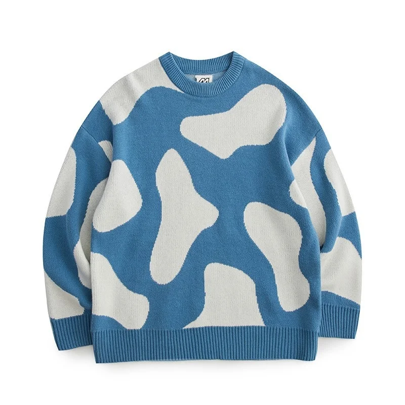 

Осень 2022, вязаный свитер для пар, мужские пуловеры с круглым вырезом и длинным рукавом, свободный стиль, Женский вязаный свитер, женский свит...