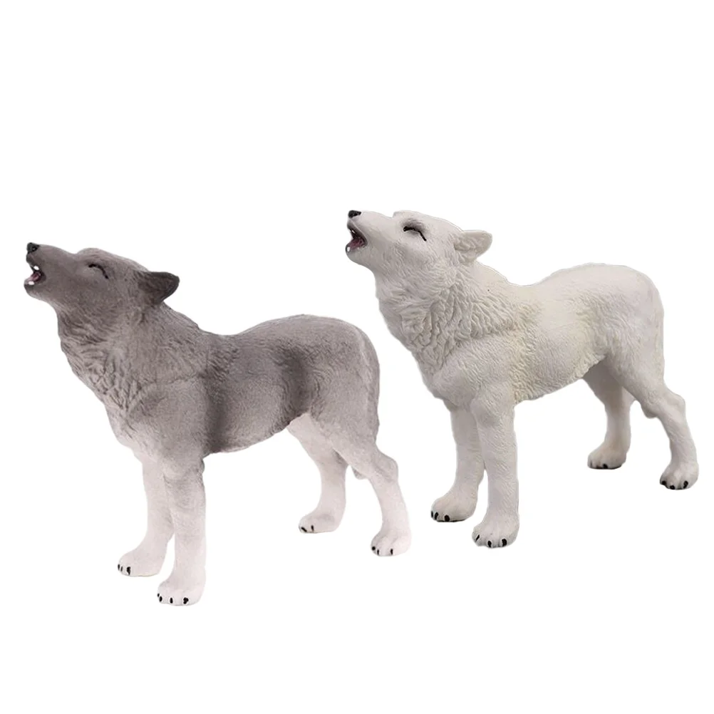 

2pcs Animals Figurine Model Toys Simulation Wolf Adornment Children Plaything
