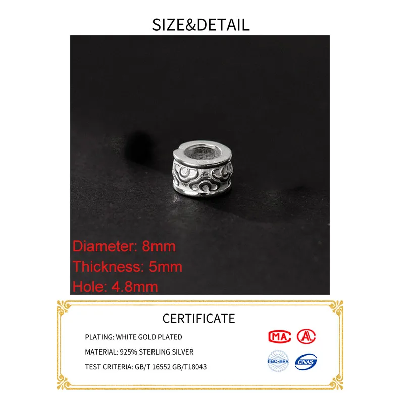 MEETSOFT S925 Стерлинговое Серебро состаренные геометрические бусины с отверстием 8 мм