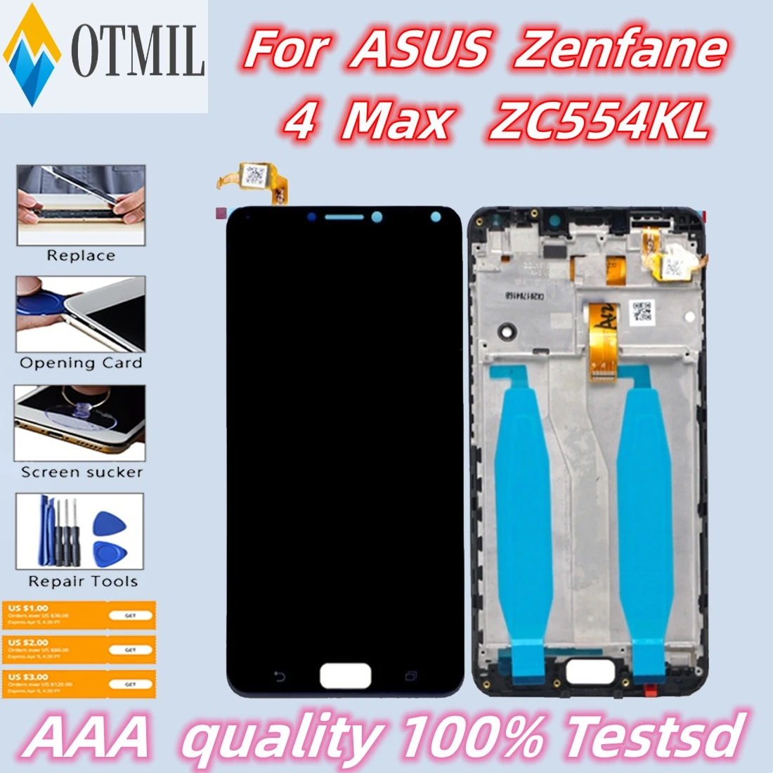 

5.5" Display For ASUS Zenfone 4 Max ZC554KL LCD Touch Screen With Frame ZC554KL LCD X001D Digitizer Replacement Parts