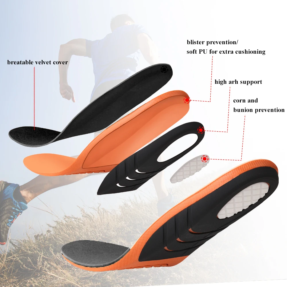 Arch Support Sport Athletic Orthotic Shoe Sport Insoles with Shock Absorption Shoes Insert for Plantar Fasciitis and Flat Feet