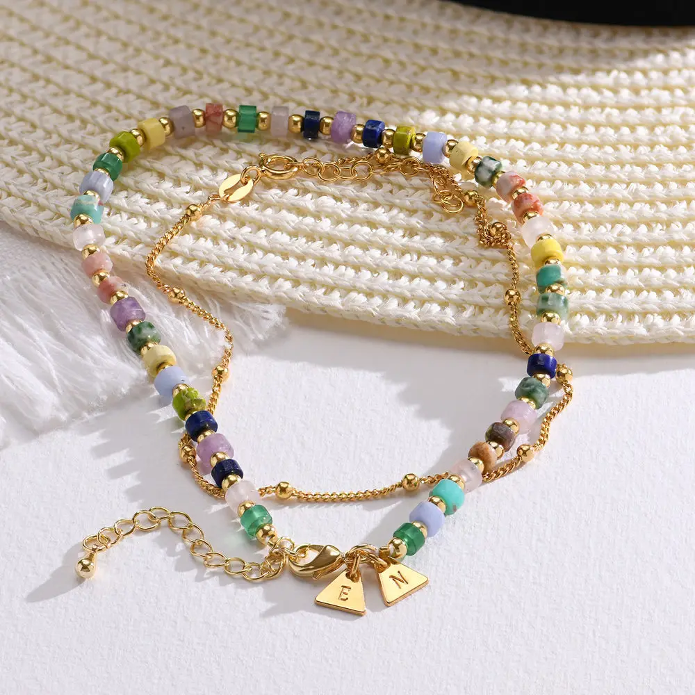 

Layered Beads Bracelet/Anklet Personalized Initial Ankle Bracelet Layering Anklet Gift for Her Beach Wedding Bridesmaid Gift