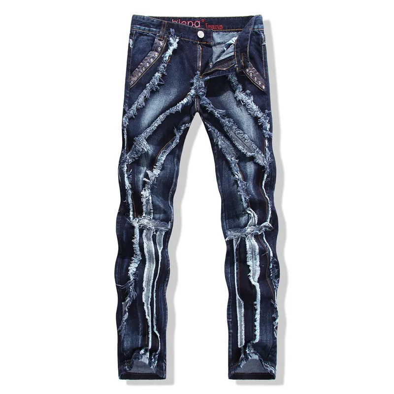 

LUCLESAM Men's Jeans Stitching Patchwork Slim Fit Straight Jean Pants 2022 Autumn/Winter New Trend Male Overalls Trousers