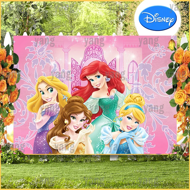 Disney Baby Shower PrincessCinderella Sleeping Beauty Backdrop for Girl Birthday Photography Background Pink Party Supplies