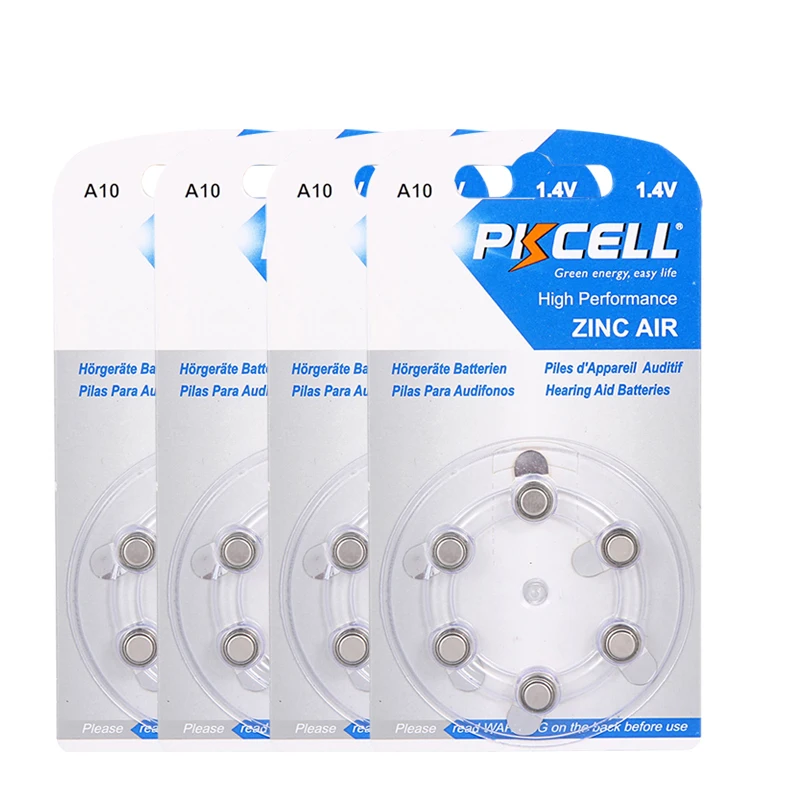 

24pcs/4cards PKCELL Hearing Aid Batteries A10 10A ZA10 10 S10, Zinc Air 10/A10 Hearing Aid Batteries