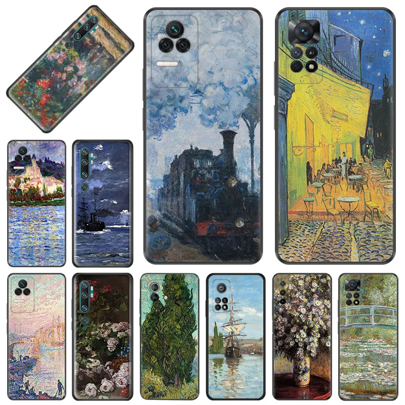 

Silicone Black Phone Cases For Xiaomi 13 Pro 12x 12s Ultra 12t a2 Lite cc9 cc9e Redmi 12C K50 k60 Claude Monet oil Art Cover