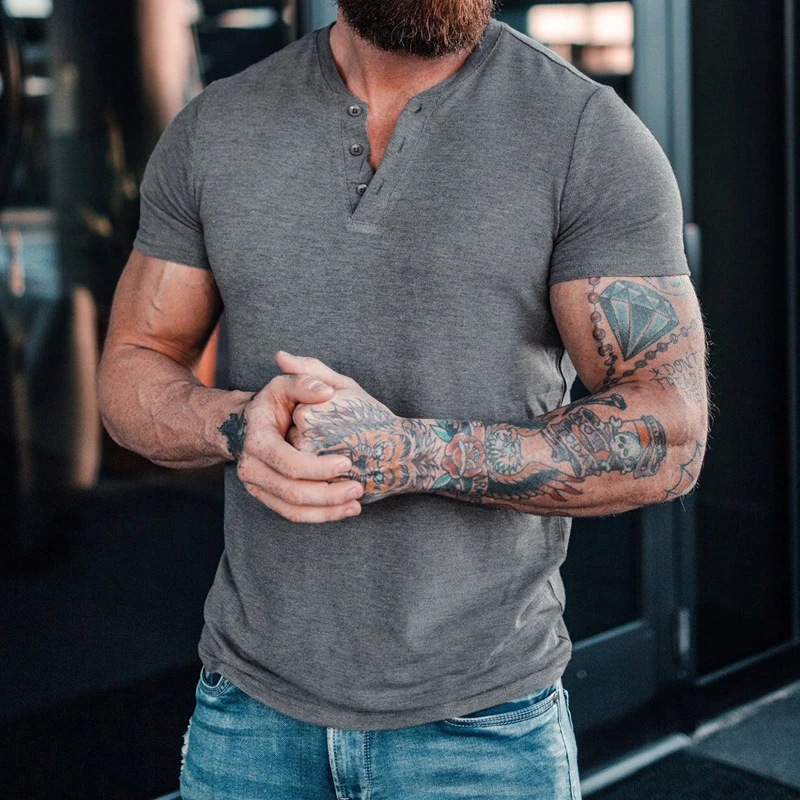 

Casual V Neck Cotton T Shirts Men Solid Loose Short Sleeve Button-down Tee Shirt Streetwear 2023 Spring Summer Mens Fashion Tops