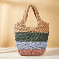 striped woven straw shoulder bag for women fashion handmade lady handbags colorful summer beach tote bag female big purses 2022