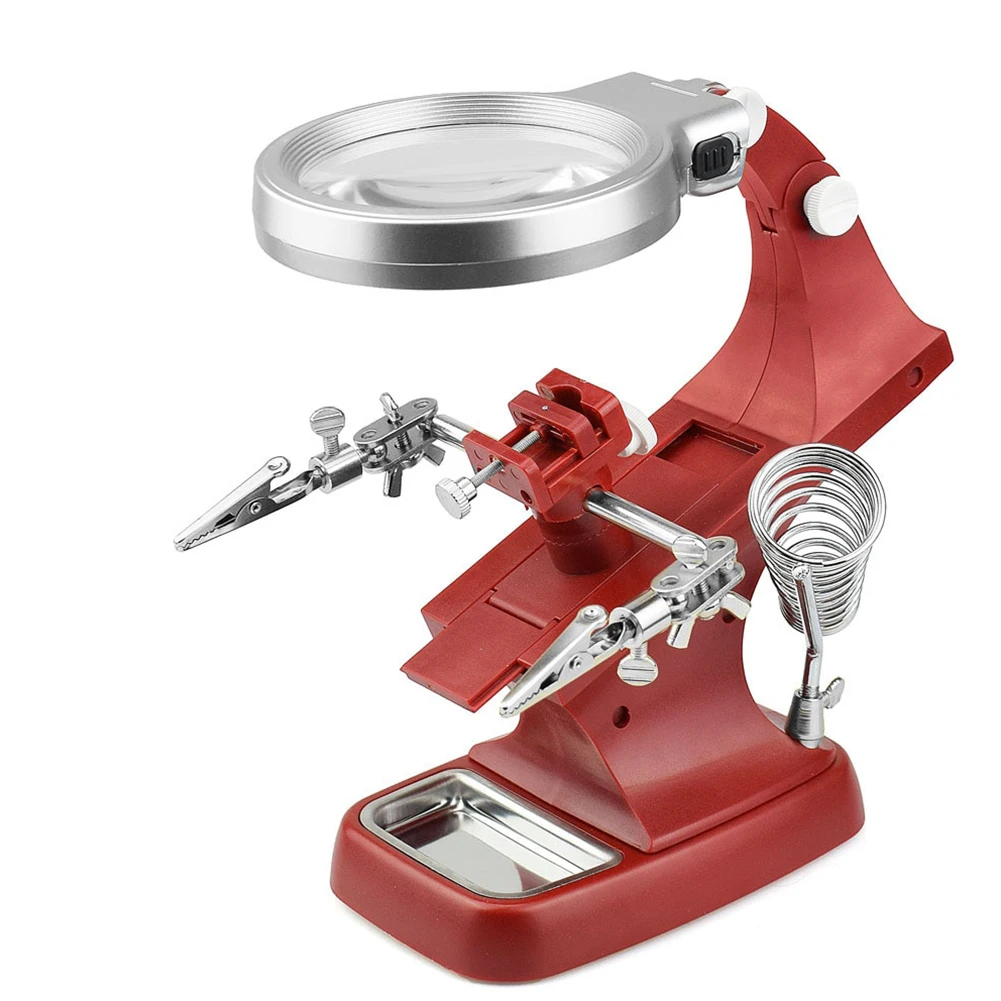 

Auxiliary Led Illuminated Alligator Clip Magnifier Desktop Hand Soldering Stand Helping Magnifying Glass Clamp