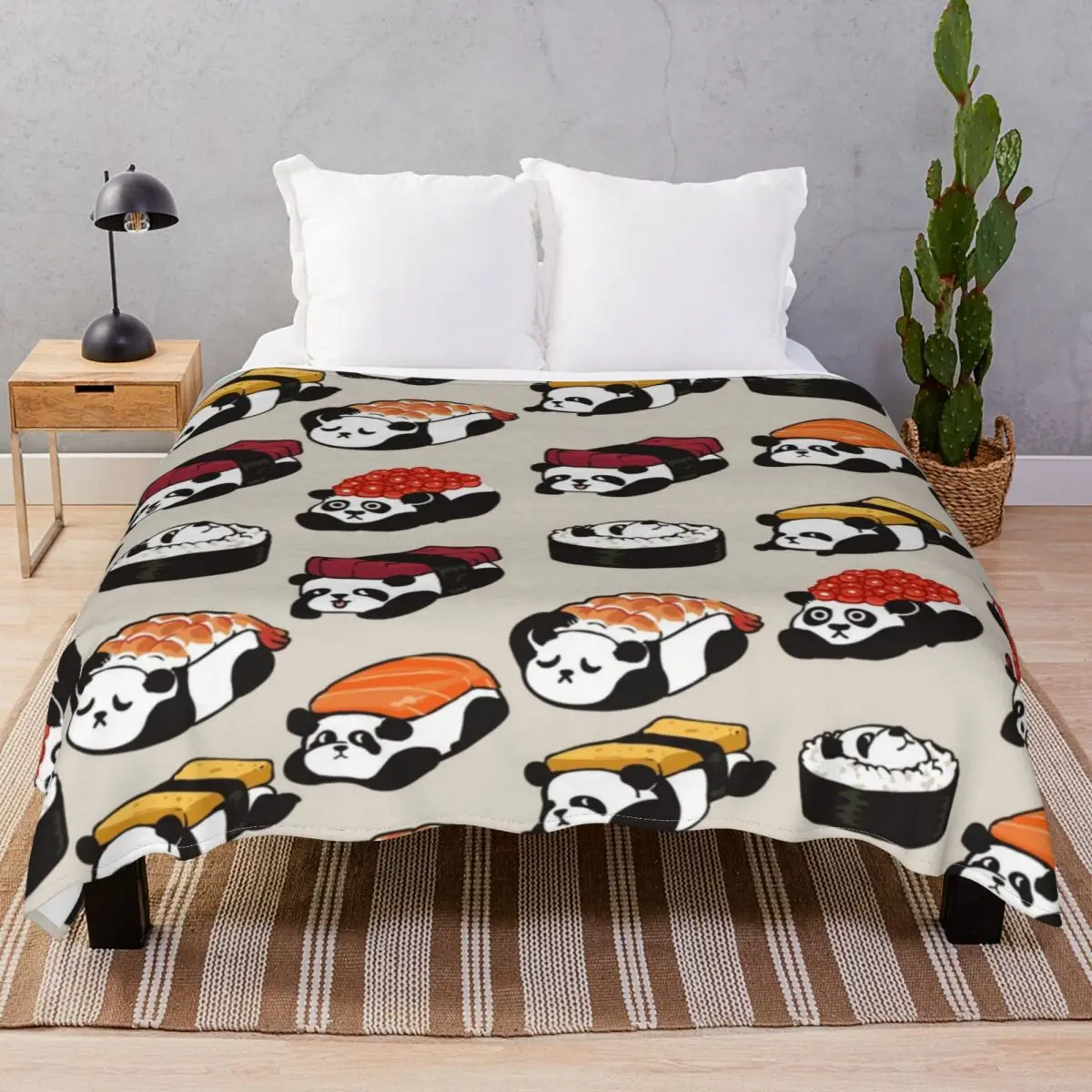 SUSHI PANDA Blanket Flannel Textile Decor Super Soft Throw Blankets for Bedding Home Couch Camp Cinema