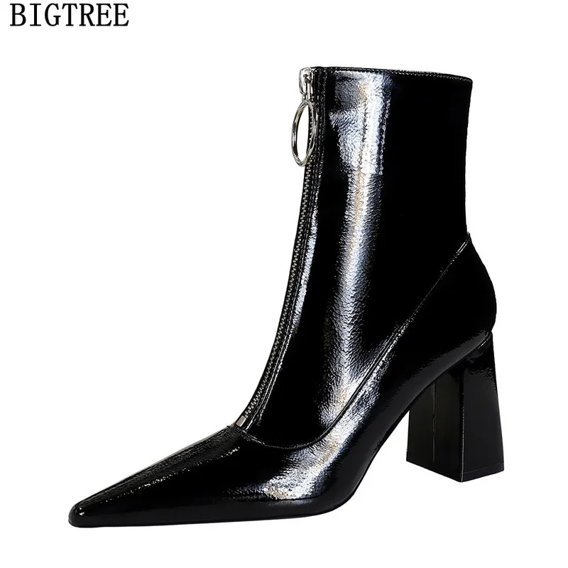 

Ankle Boots for Women 2022 Luxury Shoes Woman Chunky Boots Woman Hight Heels Boots Women Patent Leather Shoes Women Botte Femme