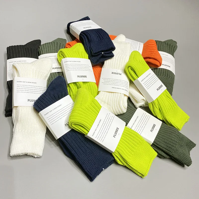 

Japanese Thick-line Long Socks Shawn Yue with Men and Women In Autumn and Winter Socks Tide Cotton Pile Socks Long Solid Color.