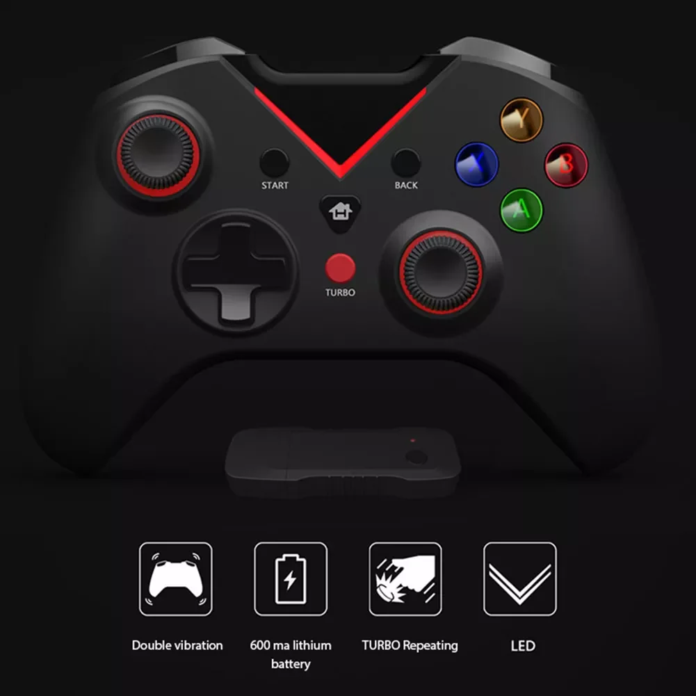 

2.4G Gamepad Dual Vibration Wireless Gamepad Six Axis with Turbo Function Gaming Accessories for Xbox One Windows 10/8/7