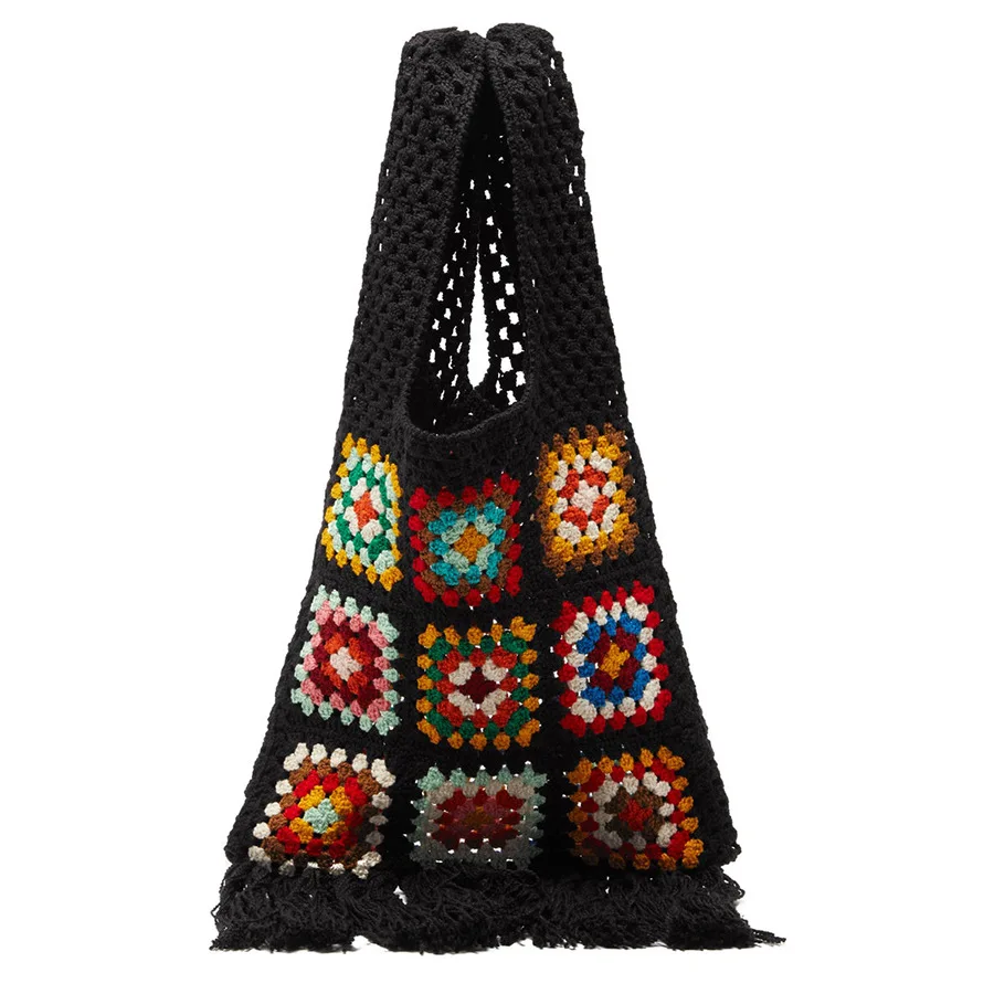 

Летние пляжные дамские сумочки ручной работы, плетеные ажурные женские сумочки, Национальный богемный крючком тоут с кисточками, Повседнев...