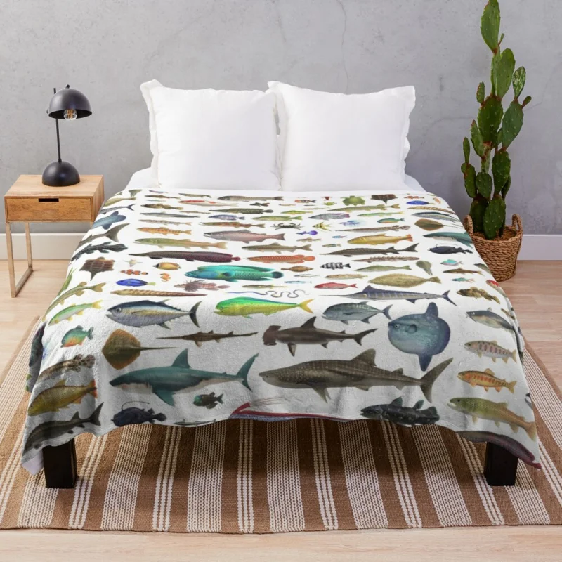 

ALL FISH N STUFF Critterpedia Throw Blanket embroidered blanket for sofa tufting decorative throw blanket designer blankets