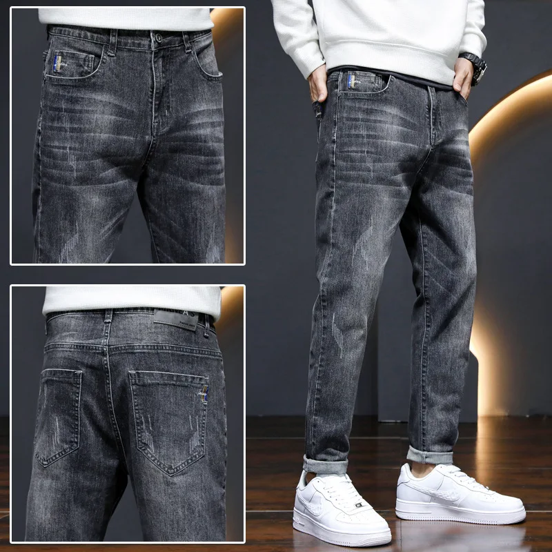 Autumn and Winter Jeans Men's Fashion Wear resistant Elastic Slim Fit Small Straight Men's  Fashion Brand Casual Versatile Pants
