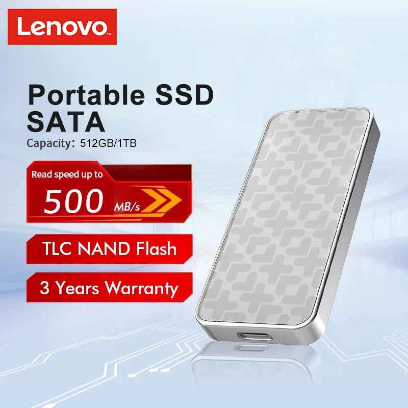 Lenovo Портативный SATA SSD 512 ГБ 1 ТБ Внешний жесткий диск Высокоскоростной мобильный