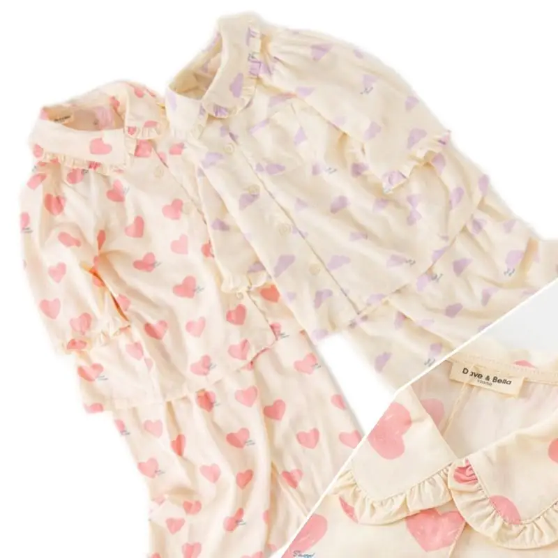 

kawaii Children's Pajamas Pure Cotton Set Cartoon Girl Two Piece Cute Lace Outfit Home Clothing Clothes Soft Skin Friendly Toy