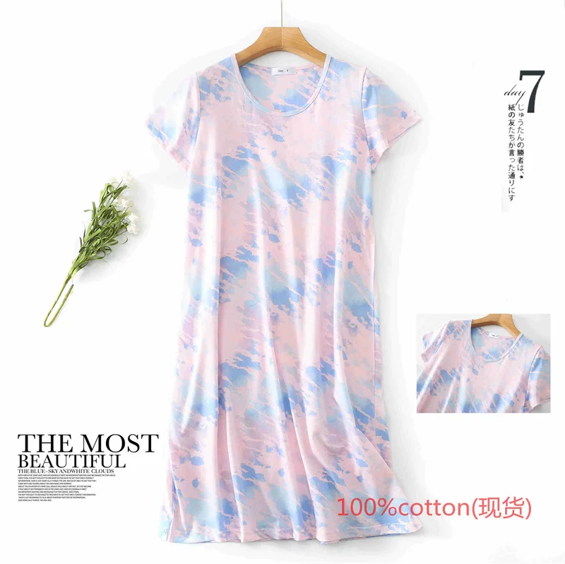Women Cotton Rainbow Color NightDress Loose Size Dress Sleepwear Doll Lady Boudoir Short Sleeve Nightwear Autumn/Spring Fashion