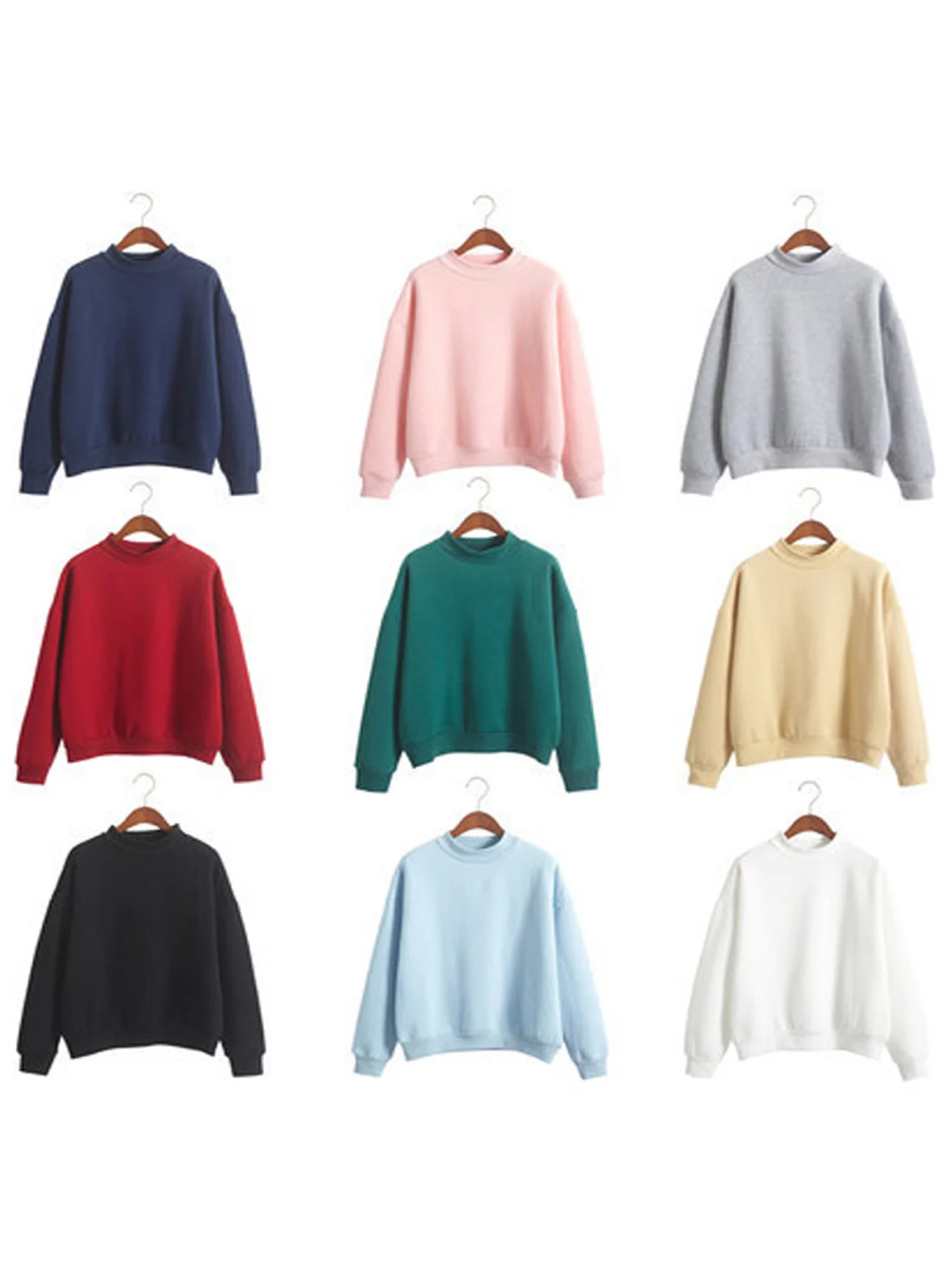 

Women Kintted Autumn Simple Casual Sweatshirt Round Ncek Pullover Female Hoodies Long Sleeve Loose Solid Colour Outwear Tops
