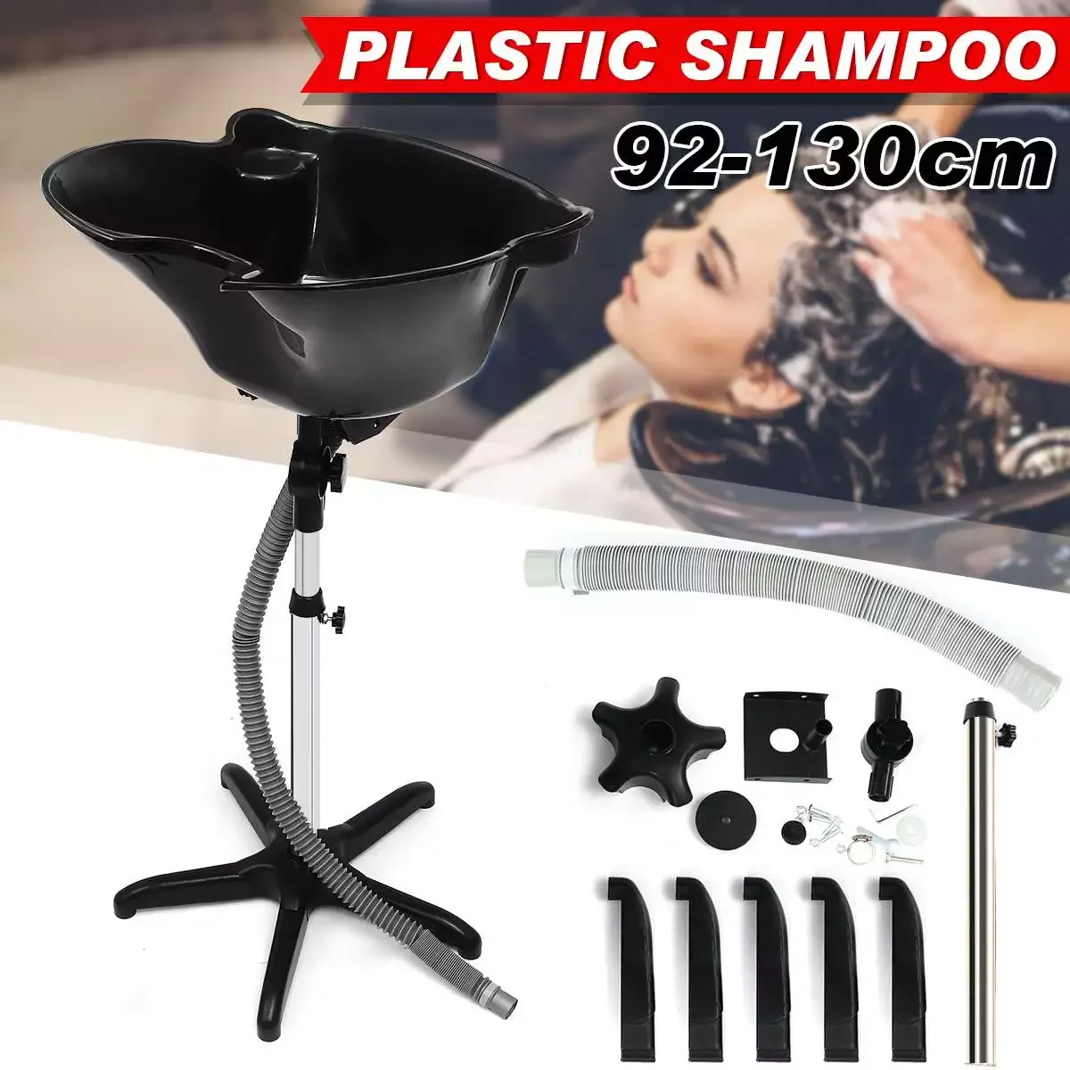 

Salon Basin Treatment Bowl Salon Deep Shampoo Basin Bathroom Sink Hair Trap with Drain Washing Hose Adjustable
